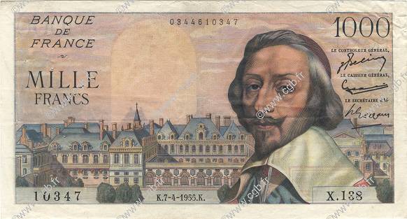 1000 Francs RICHELIEU FRANCIA  1955 F.42.12 MBC+