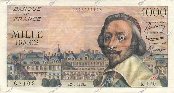 1000 Francs RICHELIEU FRANCIA  1955 F.42.14 EBC