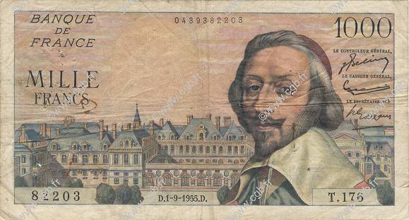 1000 Francs RICHELIEU FRANCE  1955 F.42.15 B+