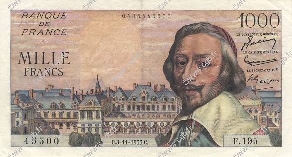 1000 Francs RICHELIEU FRANCIA  1955 F.42.16 EBC+