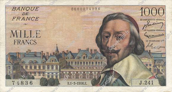 1000 Francs RICHELIEU FRANCIA  1956 F.42.19 BC+
