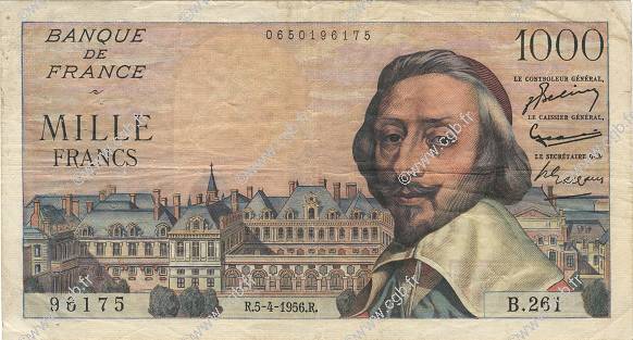1000 Francs RICHELIEU FRANCE  1956 F.42.20 TB