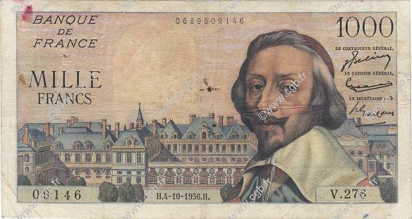 1000 Francs RICHELIEU FRANCE  1956 F.42.22 B