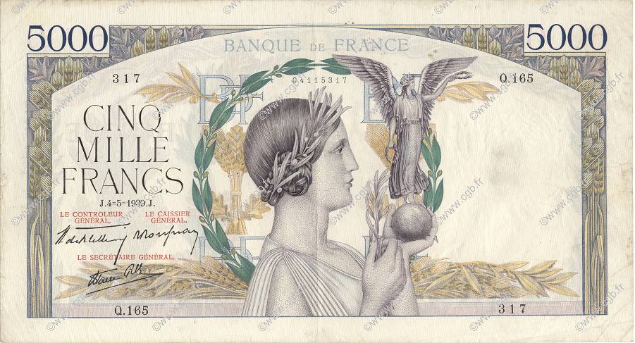 5000 Francs VICTOIRE Impression à plat FRANCE  1939 F.46.05 VF