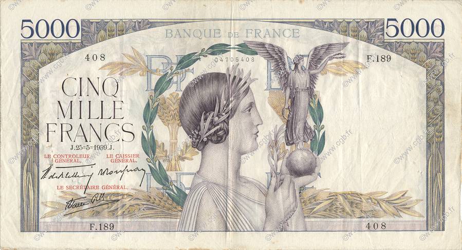 5000 Francs VICTOIRE Impression à plat FRANCE  1939 F.46.06 VF