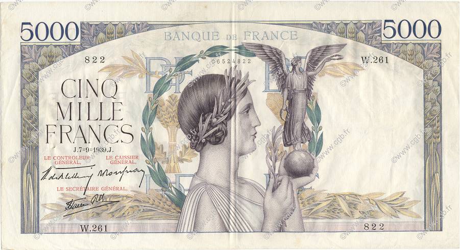 5000 Francs VICTOIRE Impression à plat FRANCIA  1939 F.46.09 BC a MBC
