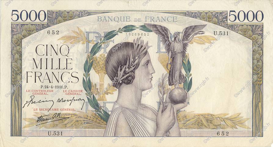 5000 Francs VICTOIRE Impression à plat FRANCIA  1941 F.46.20 BB