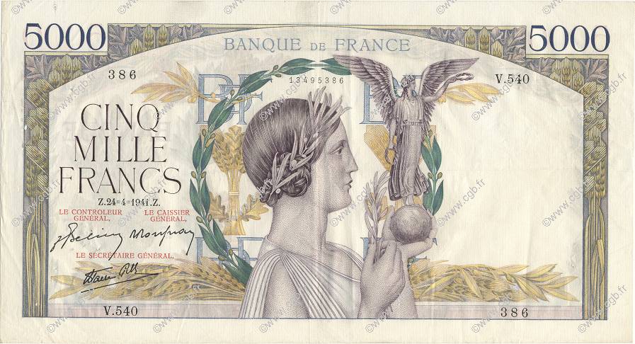 5000 Francs VICTOIRE Impression à plat FRANKREICH  1941 F.46.20 SS