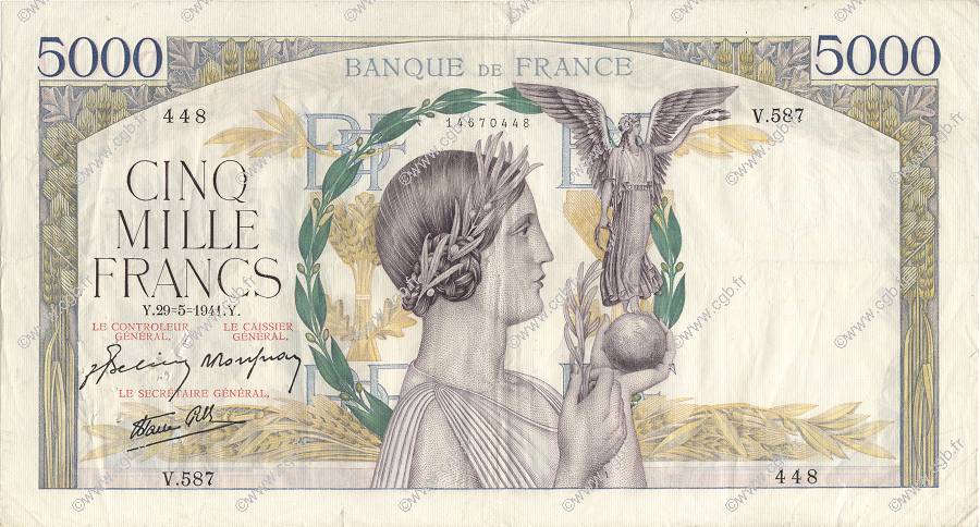5000 Francs VICTOIRE Impression à plat FRANKREICH  1941 F.46.22 SS
