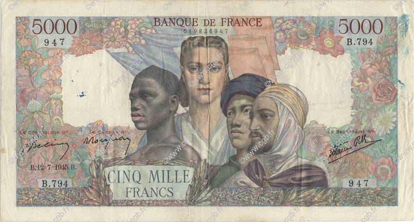 5000 Francs EMPIRE FRANÇAIS FRANCE  1945 F.47.34 TB+