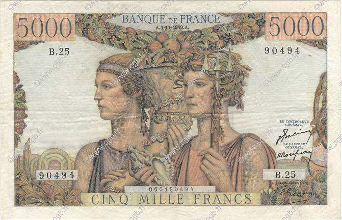 5000 Francs TERRE ET MER FRANCIA  1949 F.48.02 BB
