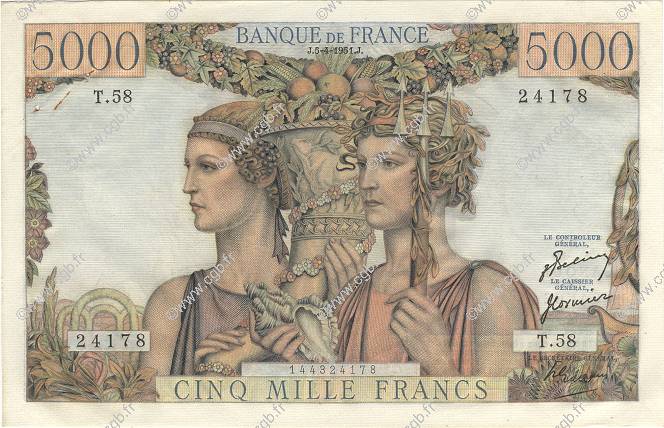 5000 Francs TERRE ET MER FRANCIA  1951 F.48.04 SPL
