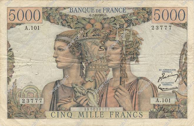 5000 Francs TERRE ET MER FRANCE  1952 F.48.06 B à TB
