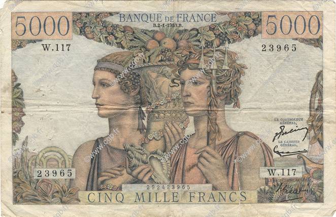 5000 Francs TERRE ET MER FRANCE  1953 F.48.08 B
