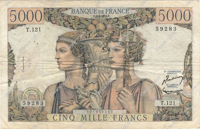 5000 Francs TERRE ET MER FRANCIA  1953 F.48.08 MB