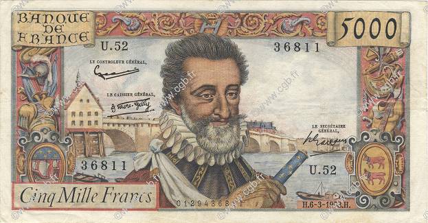 5000 Francs HENRI IV FRANKREICH  1958 F.49.06 SS