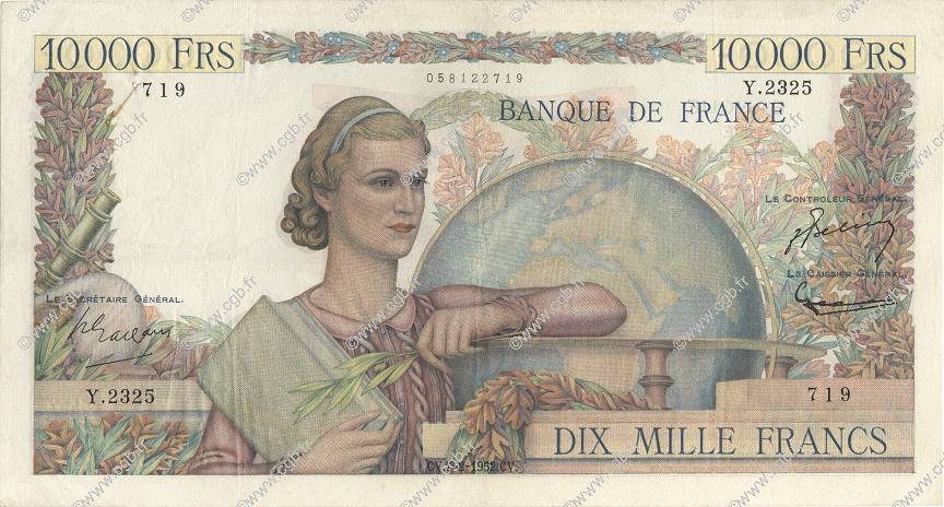 10000 Francs GÉNIE FRANÇAIS FRANCE  1952 F.50.56 TTB