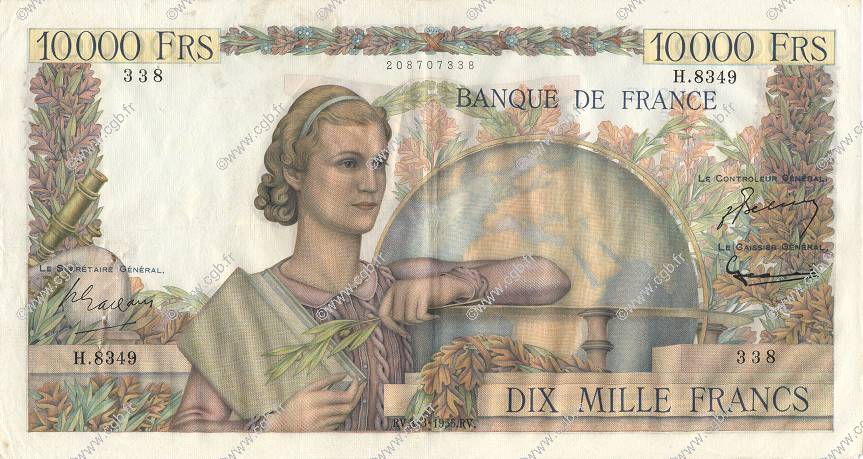 10000 Francs GÉNIE FRANÇAIS FRANCE  1955 F.50.73 TTB+ à SUP