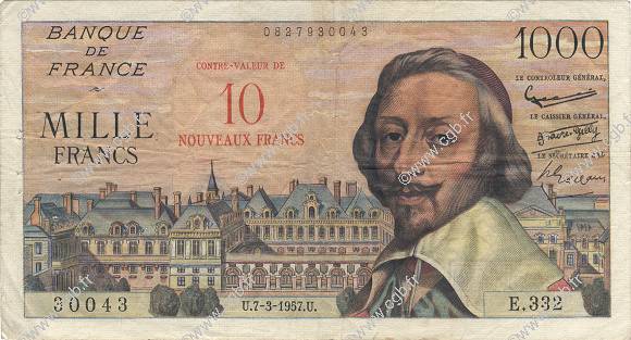 10 NF sur 1000 Francs RICHELIEU FRANCE  1957 F.53.01 TB+