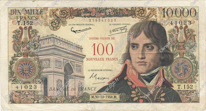 100 NF sur 10000 Francs BONAPARTE FRANCE  1958 F.55.01 B+