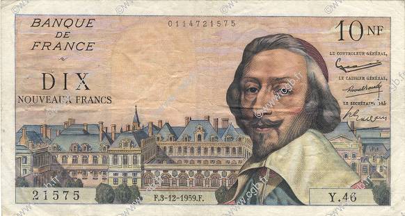 10 Nouveaux Francs RICHELIEU FRANCE  1959 F.57.04 VF