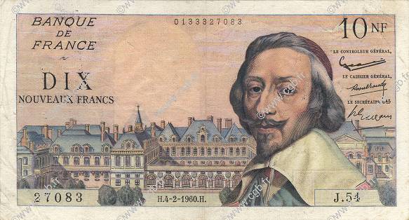 10 Nouveaux Francs RICHELIEU FRANCIA  1960 F.57.05 MB