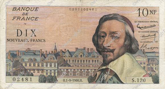 10 Nouveaux Francs RICHELIEU FRANCIA  1960 F.57.10 BC