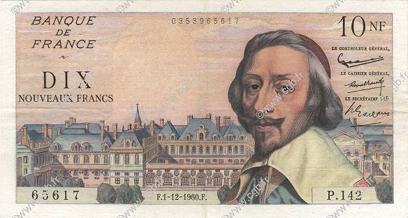 10 Nouveaux Francs RICHELIEU FRANCIA  1960 F.57.12 MBC+