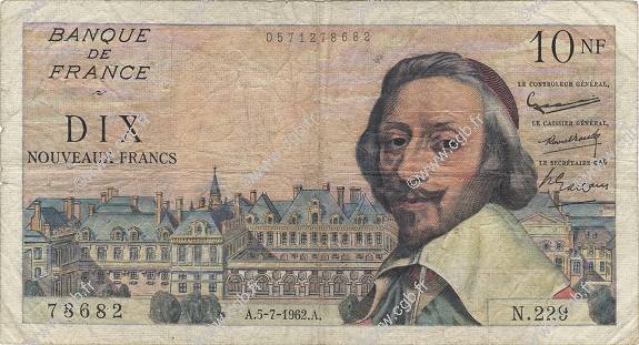 10 Nouveaux Francs RICHELIEU FRANCIA  1962 F.57.20 q.MB