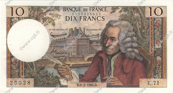 10 Francs VOLTAIRE FRANCIA  1964 F.62.08 EBC+