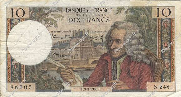 10 Francs VOLTAIRE FRANCIA  1966 F.62.21 BC