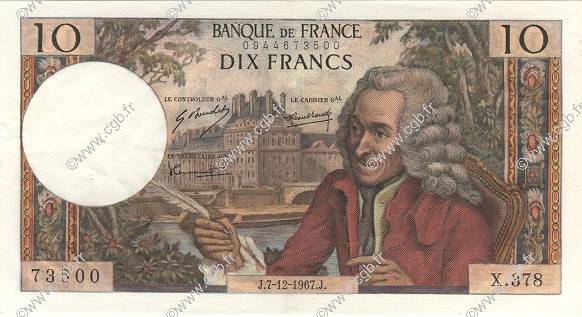 10 Francs VOLTAIRE FRANCIA  1967 F.62.30 EBC