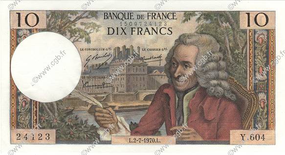10 Francs VOLTAIRE FRANCIA  1970 F.62.45 q.AU