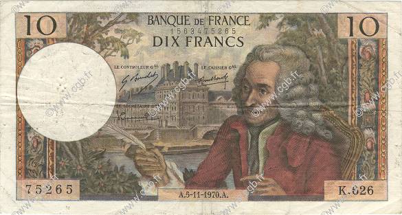 10 Francs VOLTAIRE FRANCIA  1970 F.62.47 MB