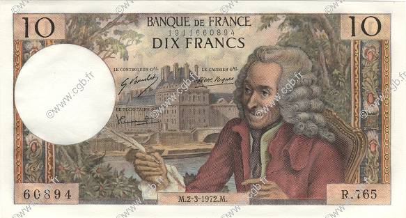 10 Francs VOLTAIRE FRANCIA  1972 F.62.55 FDC