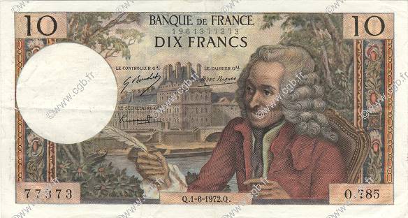 10 Francs VOLTAIRE FRANCIA  1972 F.62.57 EBC