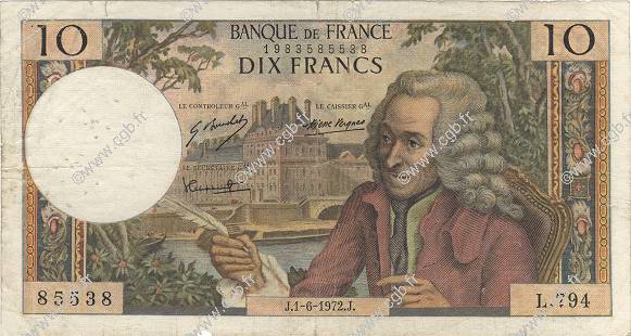 10 Francs VOLTAIRE FRANCE  1972 F.62.57 pr.TB