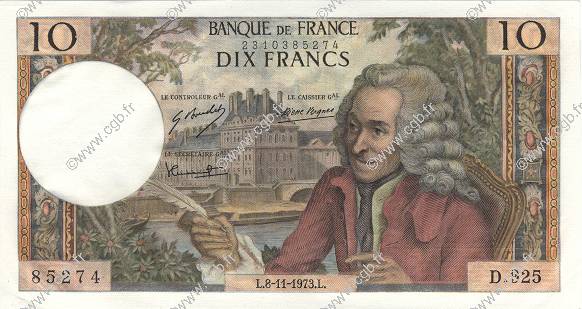 10 Francs VOLTAIRE FRANCIA  1973 F.62.64 q.FDC