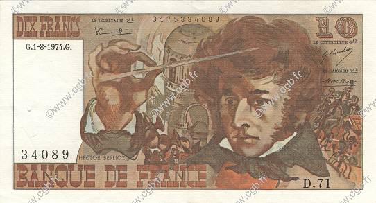 10 Francs BERLIOZ FRANCE  1974 F.63.06 XF+