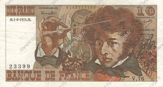 10 Francs BERLIOZ FRANKREICH  1974 F.63.06 fVZ