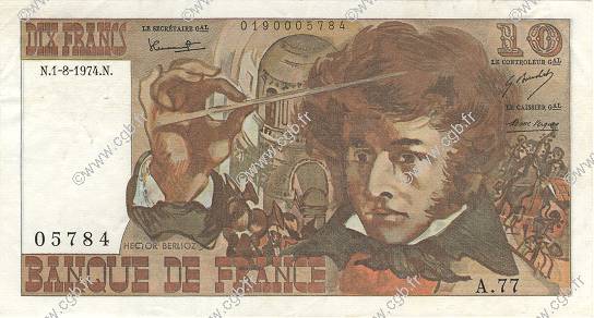 10 Francs BERLIOZ FRANKREICH  1974 F.63.06 fVZ