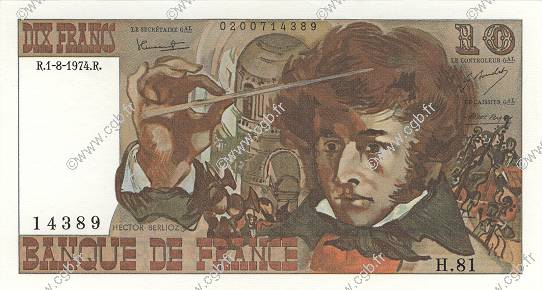 10 Francs BERLIOZ Fauté FRANCE  1974 F.63.06 UNC