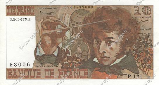 10 Francs BERLIOZ FRANCE  1974 F.63.07b XF+