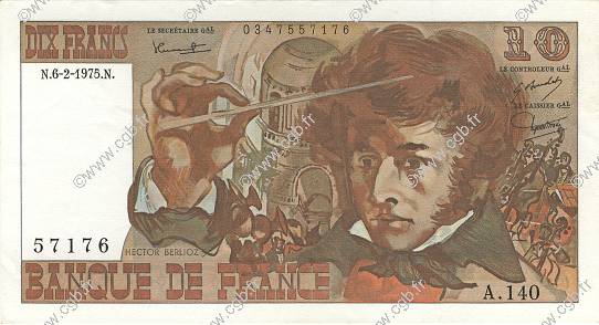 10 Francs BERLIOZ FRANCE  1975 F.63.08 AU-