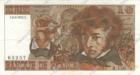 10 Francs BERLIOZ FRANKREICH  1975 F.63.08 fVZ