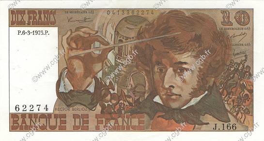 10 Francs BERLIOZ FRANKREICH  1975 F.63.09 fVZ