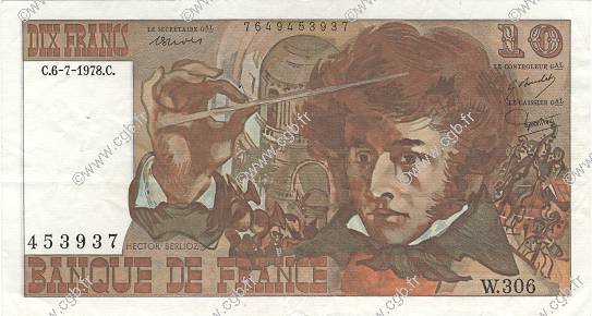 10 Francs BERLIOZ FRANCE  1978 F.63.25W306 SUP