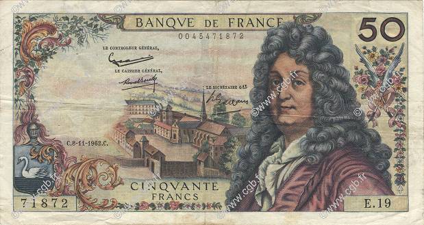 50 Francs RACINE FRANCIA  1962 F.64.02 BC