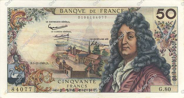 50 Francs RACINE FRANCIA  1964 F.64.07 EBC a SC