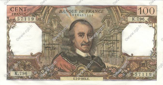 100 Francs CORNEILLE FRANKREICH  1974 F.65.45 fST
